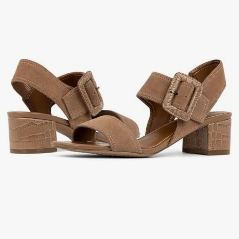 Donald Pliner Nevespo2 Suede Ankle Strap Block Heel Sandal Tobacco SZ 11